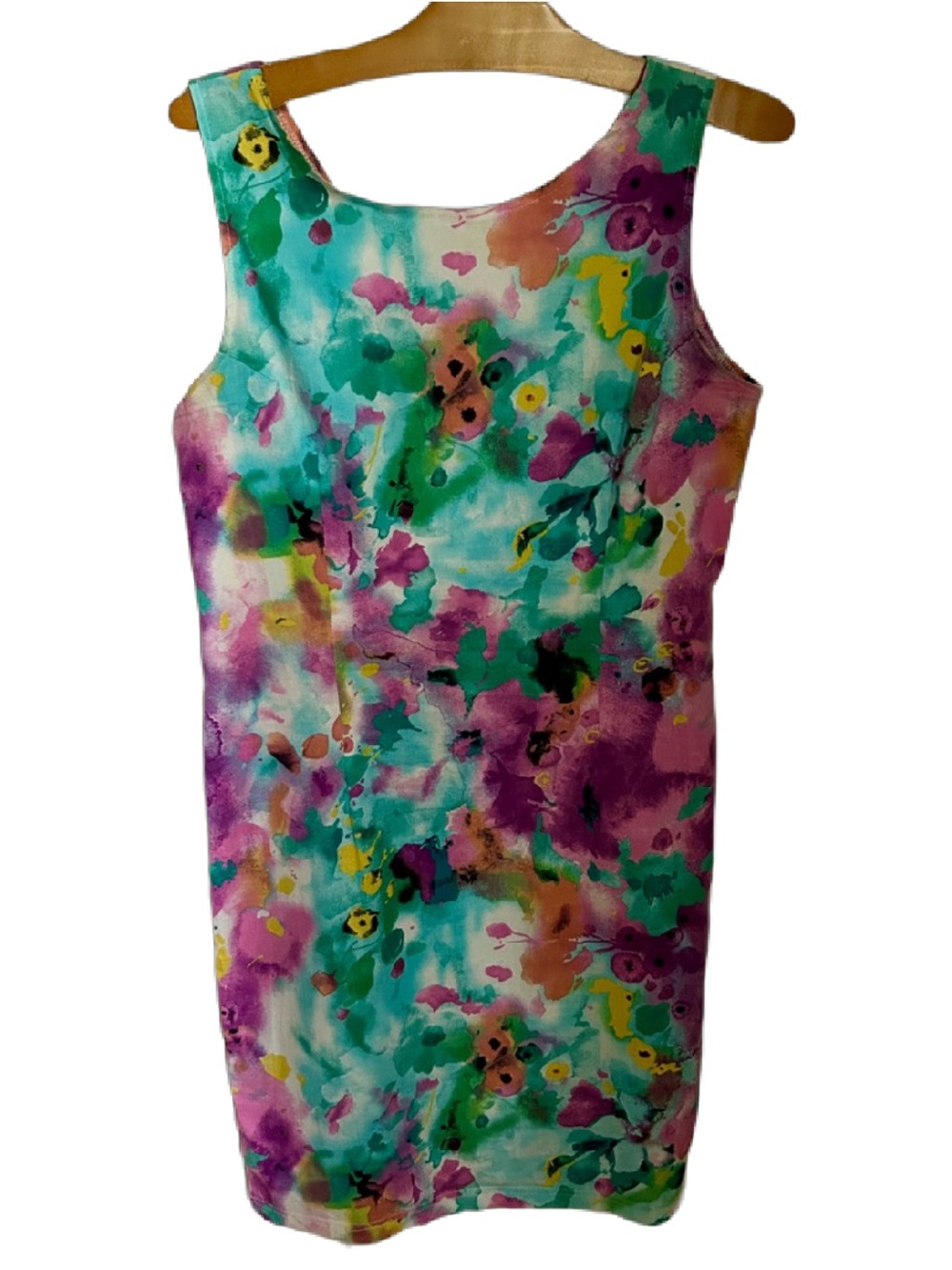 Handmade Watercolor Floral Mod Dress | 60s Inspired Shift Dress - Stretch